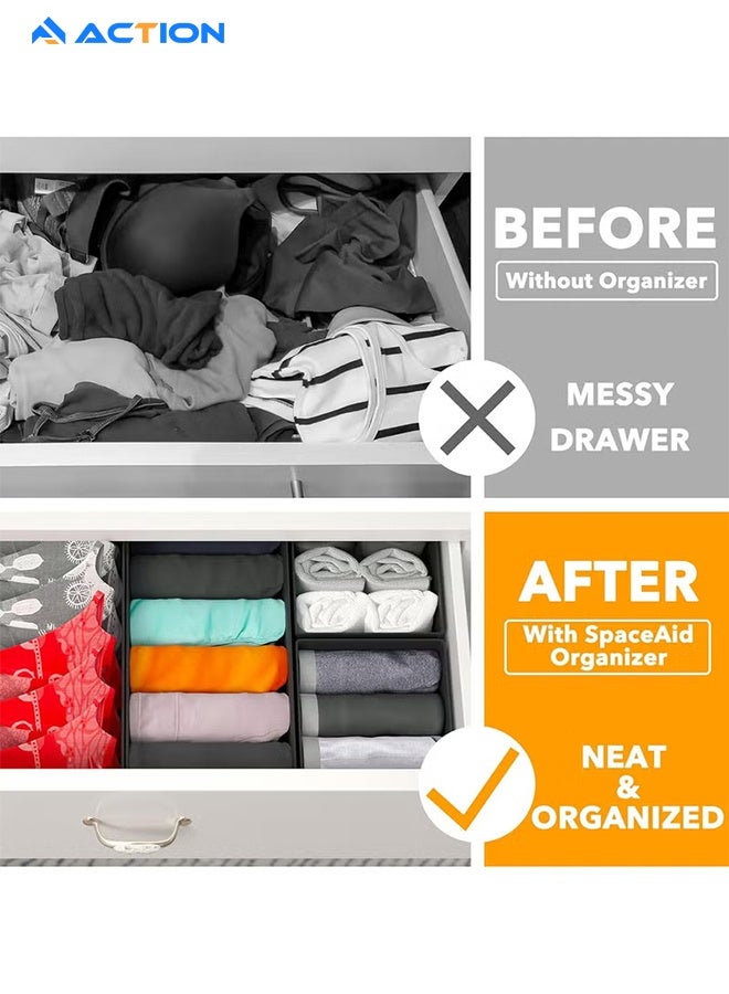 أكشن منظم أدراج للملابس، مجموعة من 12 صندوق منظم للأدراج لتخزين وتنظيم الملابس في الحضانة والخزانة، فواصل لتخزين الملابس وملابس الأطفال والملابس الداخلية والجوارب (باللون الأسود). - Image 2