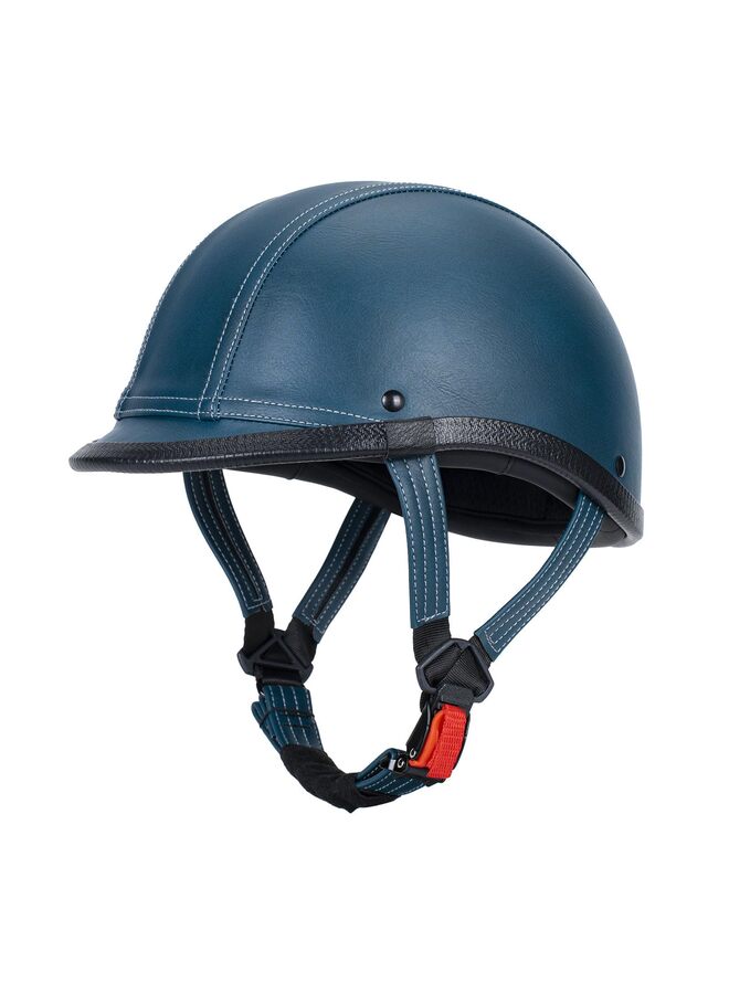 Handmade Leather Motorcycle Helmet Retro Half Face Helmet for Adults Men and Women, Lightweight Open Face 1/2 Vintage Helmets for Moped Cruiser Scooter (Blue XXXL) - Image 3