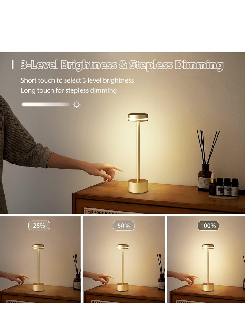 Beauenty - Modern LED Rechargeable Cordless Table Lamp with Touch Sensor, Aluminum Shell,  3 Levels Brightness, USB-C Charging Port, Portable Metal Bedside Lamp (Gold) - Image 1