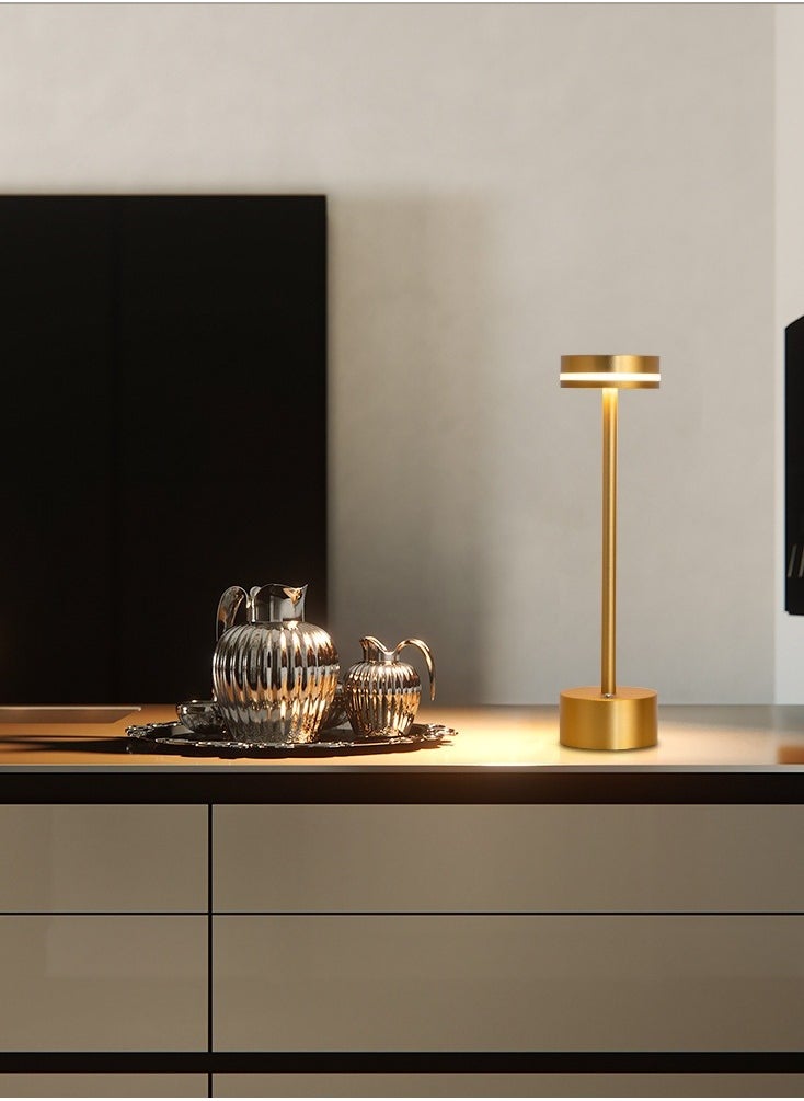 Beauenty - Modern LED Rechargeable Cordless Table Lamp with Touch Sensor, Aluminum Shell,  3 Levels Brightness, USB-C Charging Port, Portable Metal Bedside Lamp (Gold) - Image 1