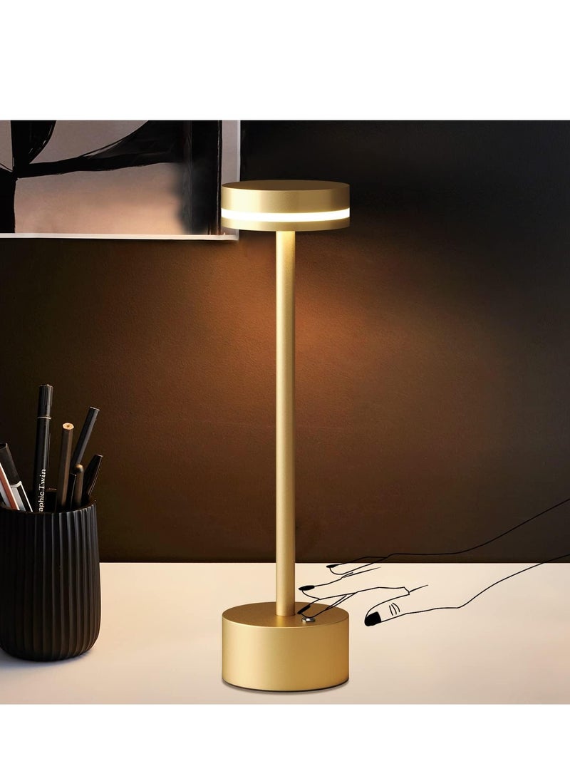 Beauenty - Modern LED Rechargeable Cordless Table Lamp with Touch Sensor, Aluminum Shell,  3 Levels Brightness, USB-C Charging Port, Portable Metal Bedside Lamp (Gold) - Image 1