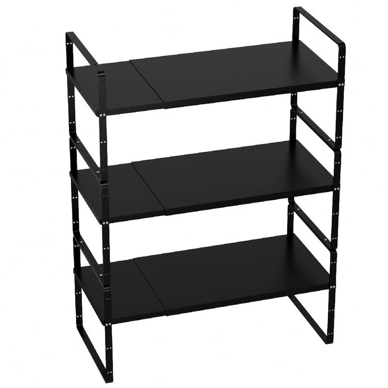 Slideep Slideep Expandable Cupboard OrganizerLarge Kitchen Cabinet Organizer Stackable Shelf Organizer Large Expandable Shelves Counter Pantry Storage Organization Black 16 to27 L x 10 W 3 Pack 