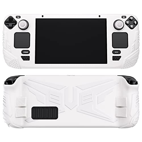 PlayVital Armor Series Ergonomic Case for Steam Deck LCD Soft Cover Protective Silicone Protector with Back Button Enhancement Designed Thumb Grips Caps for Steam Deck White - Image 1
