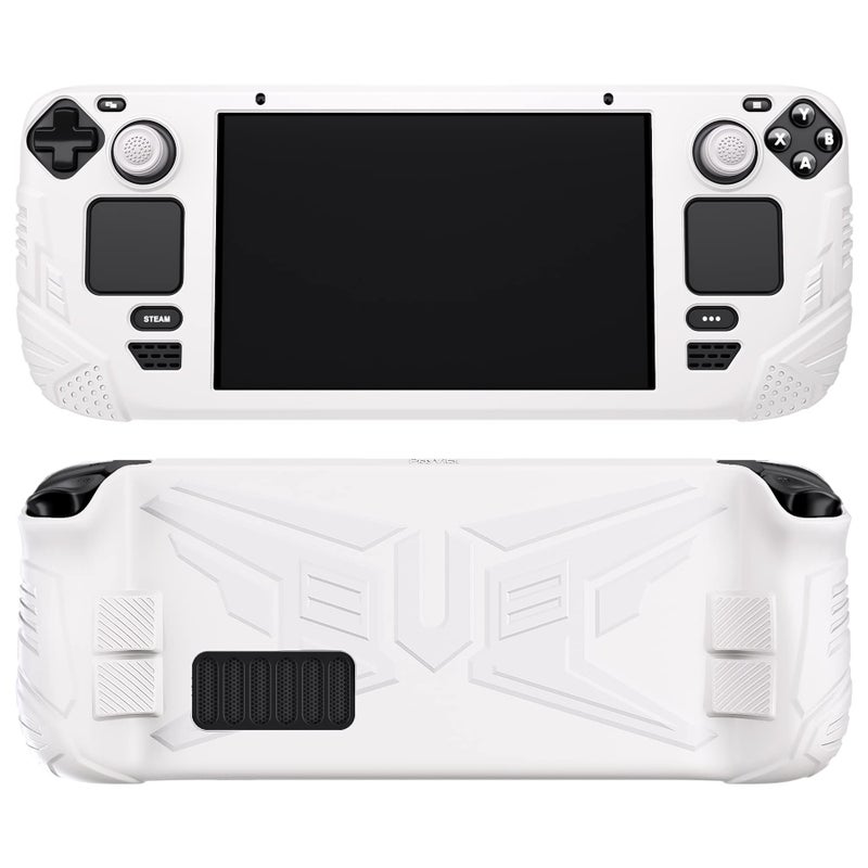 PlayVital Armor Series Ergonomic Case for Steam Deck LCD Soft Cover Protective Silicone Protector with Back Button Enhancement Designed Thumb Grips Caps for Steam Deck White - Image 2