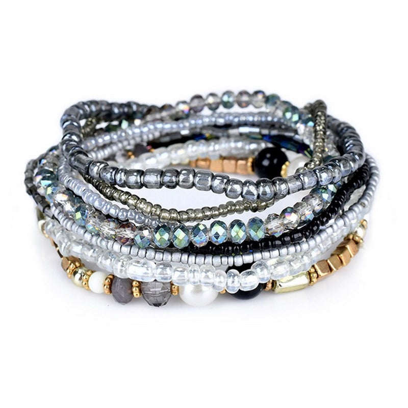 MengPa Beaded Bracelets for Women Trendy Stacks Boho Bead Bracelet Pack Gold Friendship Jewelry (Grey) G3207C - Image 1