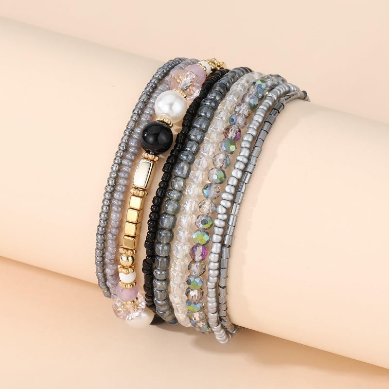 MengPa Beaded Bracelets for Women Trendy Stacks Boho Bead Bracelet Pack Gold Friendship Jewelry (Grey) G3207C - Image 4