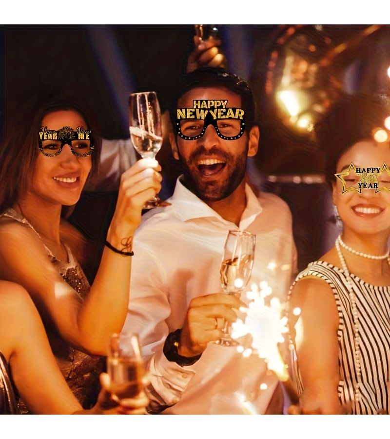 Black Golden Paper Glasses Frames 12pc for Party Photo Booth Props Selfie Fun - Image 3