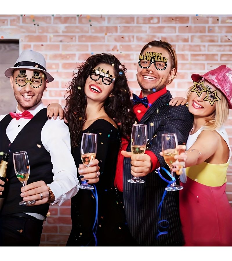 Black Golden Paper Glasses Frames 12pc for Party Photo Booth Props Selfie Fun - Image 5
