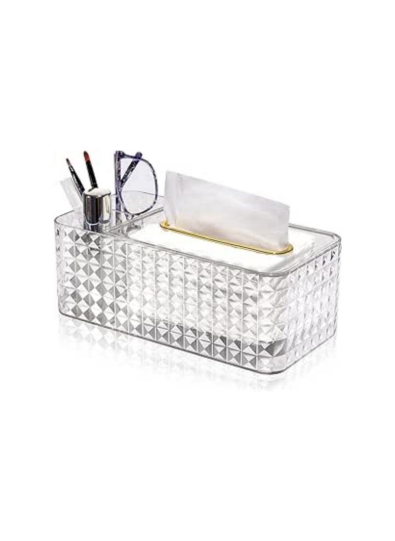 Generic - Acrylic tissue box organizer and holder with cover, multi-use organizer for remote control and toiletries, and facial tissue holder in a rectangular shape for home, restaurant, office and car (transpa - Image 1