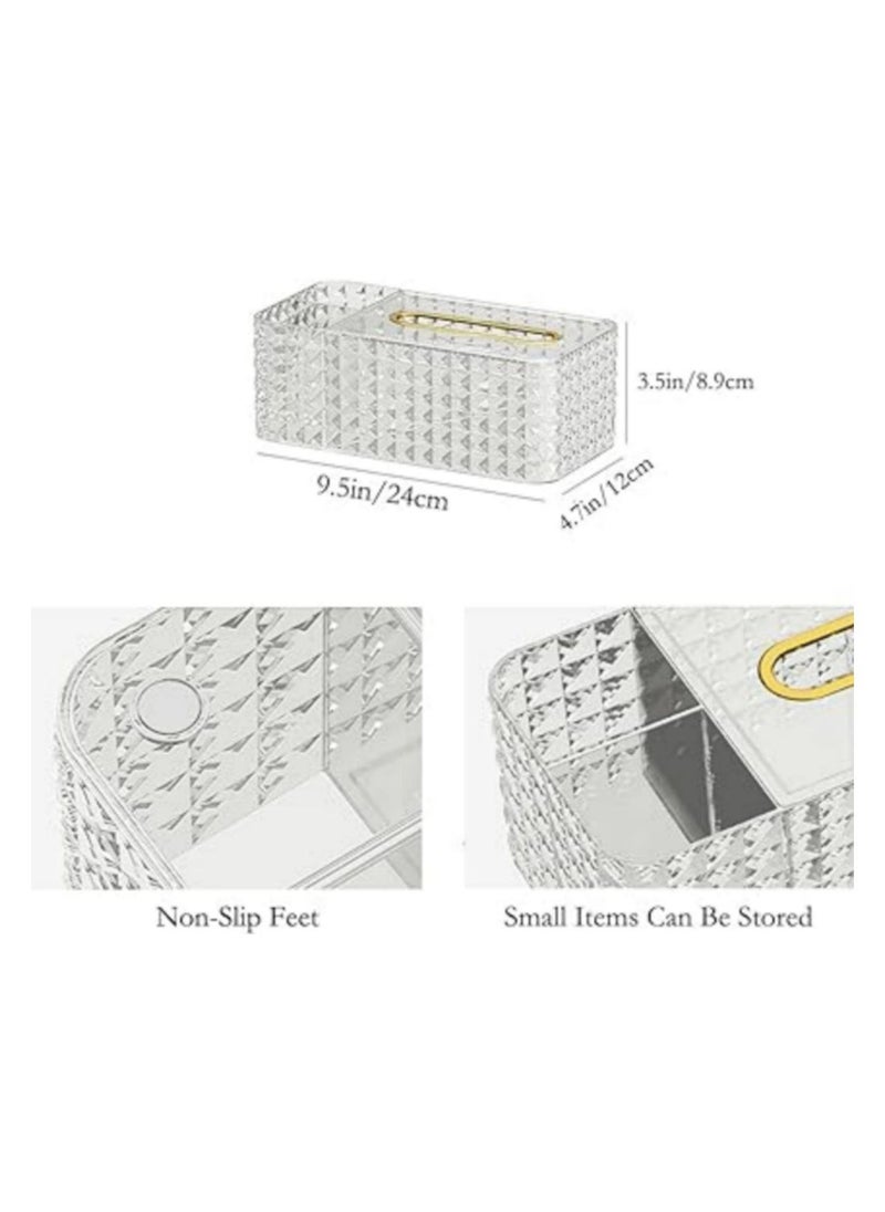 Generic - Acrylic tissue box organizer and holder with cover, multi-use organizer for remote control and toiletries, and facial tissue holder in a rectangular shape for home, restaurant, office and car (transpa - Image 1