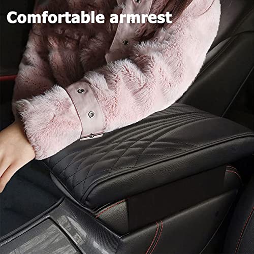 BODLYL Car Center Console Cover, Memory Foam Car Armrest Cover, Black Arm Rest Covering Car, Middle Organizer Elbow Pillow, Leather armrest Cover for Car/SUV/Truck/Auto (No.2 Black) - Image 3