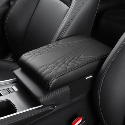 BODLYL Car Center Console Cover, Memory Foam Car Armrest Cover, Black Arm Rest Covering Car, Middle Organizer Elbow Pillow, Leather armrest Cover for Car/SUV/Truck/Auto (No.2 Black) - Image 1