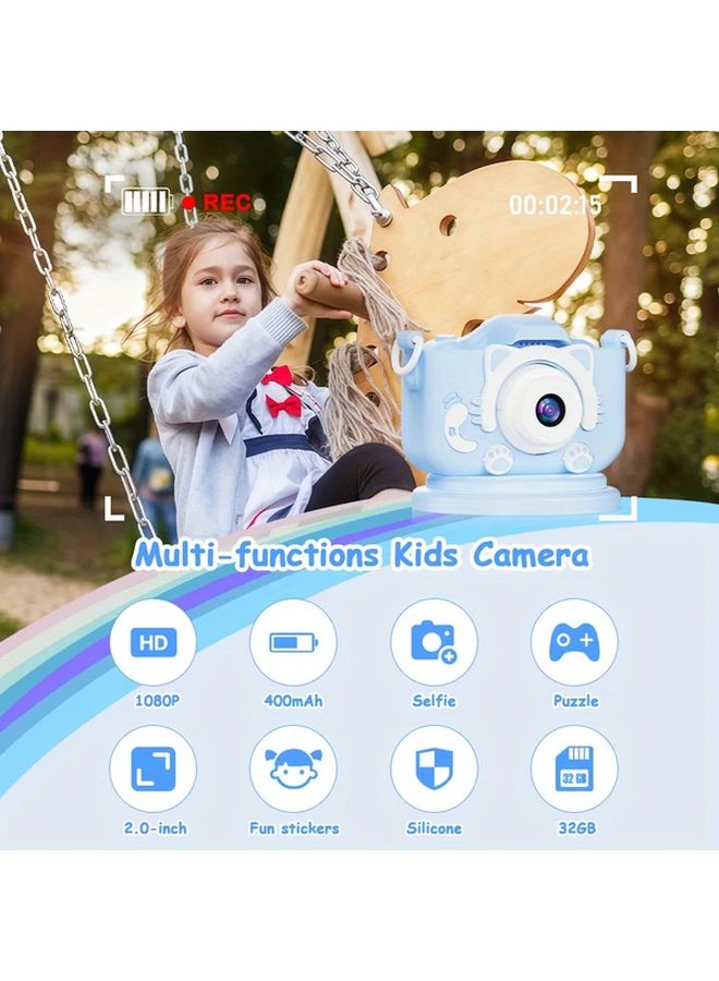 Kids Digital Camera Dual Lens USB MP3 Player Games 32GB SD Card Blue - Image 4
