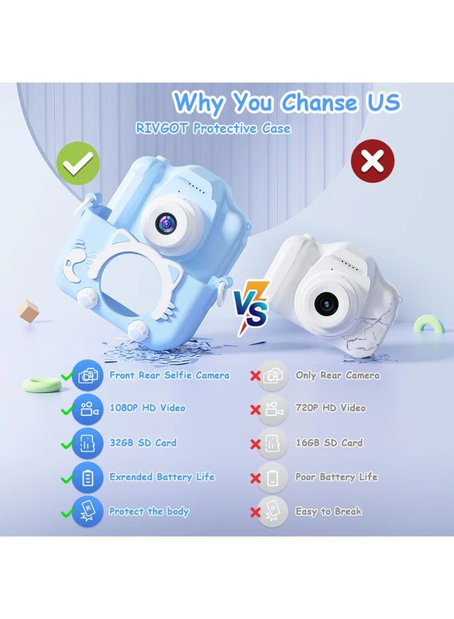 Kids Digital Camera Dual Lens USB MP3 Player Games 32GB SD Card Blue - Image 3