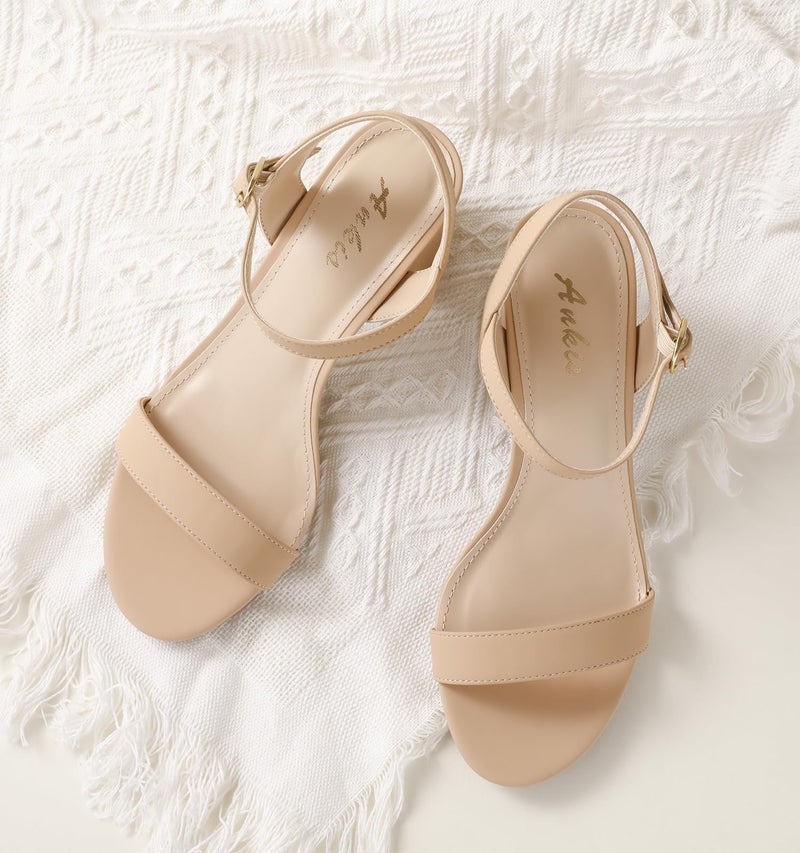 Ankis Nude Black Heels, 2.5'' Block Chunky White Clear Silver Heel Dressy Open Toe Heels For Women Ankle Strap Low Short Thick Strappy Dress Comfortable Sandal Casual Party Wedding Event Summer Shoes - Image 3
