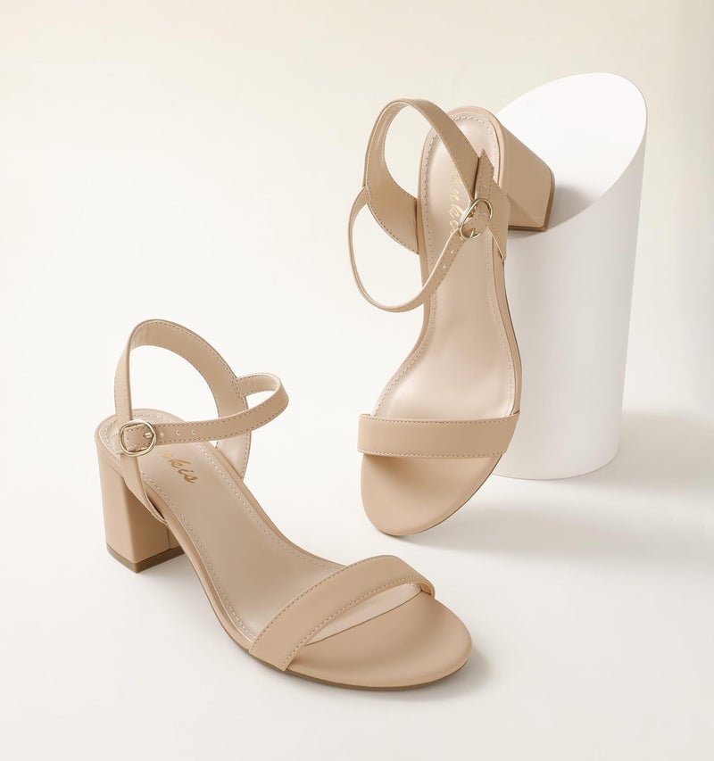 Ankis Nude Black Heels, 2.5'' Block Chunky White Clear Silver Heel Dressy Open Toe Heels For Women Ankle Strap Low Short Thick Strappy Dress Comfortable Sandal Casual Party Wedding Event Summer Shoes - Image 4