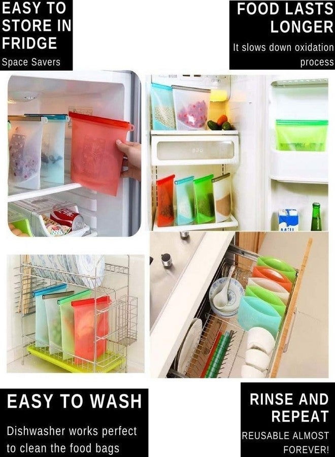 Kayru Silicone Reusable Storage Bag, Container, Organizer, Preservation Leakproof Ziplock Bag For Food, Snack, Vegetable, Meat for Fridge and Microwave Pack of 4 - Image 5