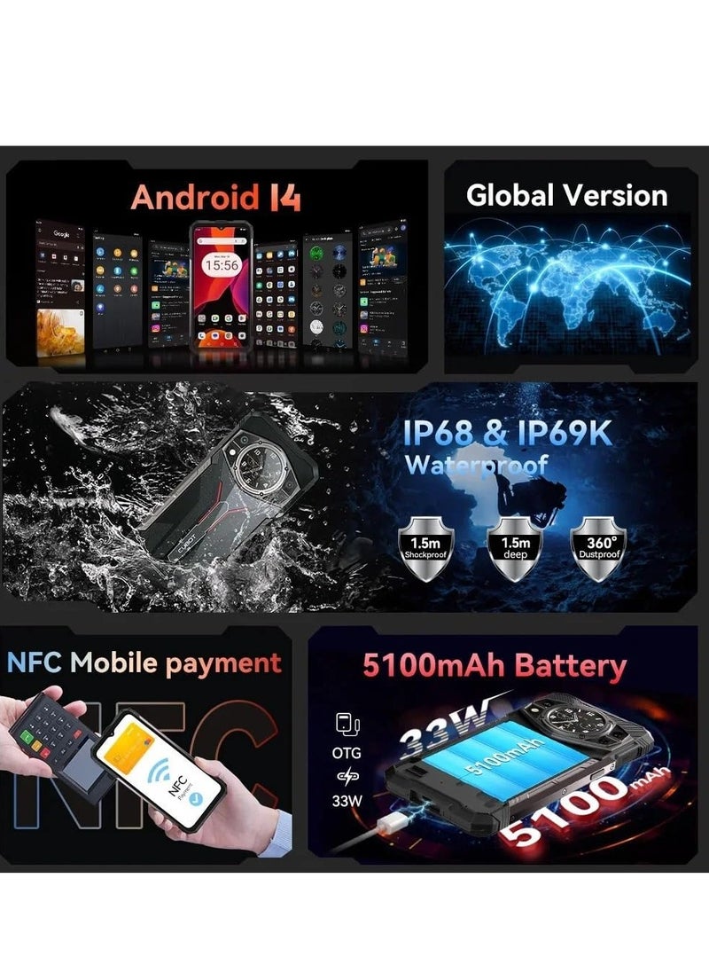 Cubot KingKong AX Rugged Smartphone, Android 14, 12GB RAM + 256GB ROM, 6.583" FHD+ Display, 100MP + 32MP Camera, 5100mAh Battery, 33W Fast Charging, Waterproof & Drop Resistant, NFC, OTG, GPS, 4G - Black  - Image 4