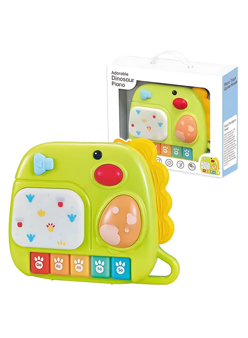Youleen Adorable Dinosaur Piano, Baby 2-in-1 Music Dinosaur Piano Toy – 8-Key Educational Keyboard with Music Score, Lights & Beats, Fun Learning Musical Toy for Babies & Toddlers (Green) - Image 1
