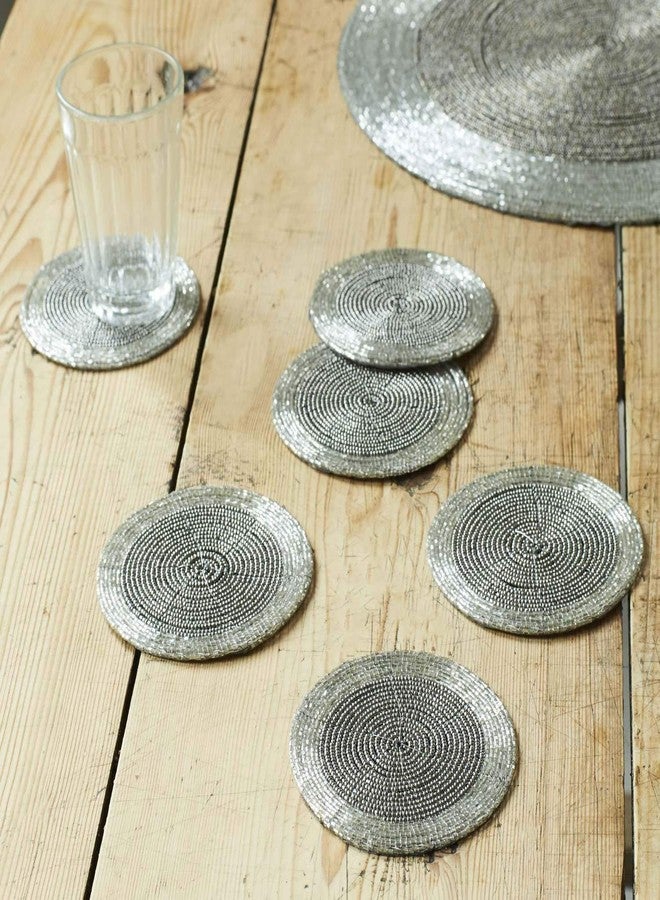 VDECORS طقم قواعد أكواب شاي فضية مطرزة يدوياً من Vdecors، قطرها 4 بوصات - Image 2