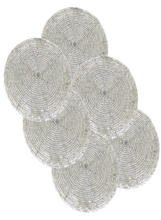 VDECORS طقم قواعد أكواب شاي فضية مطرزة يدوياً من Vdecors، قطرها 4 بوصات - Image 5