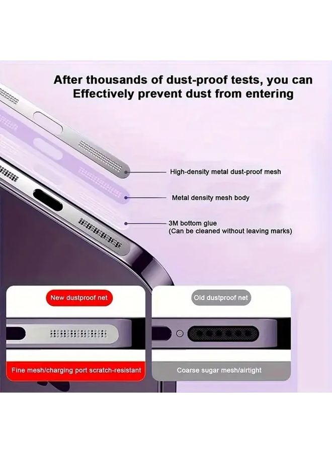 سدادة غبار معدنية فضية لفتحة شحن، فيلم واقي، شبكة غبار لمكبر الصوت، ومستقبل لهاتف iPhone، 2 قطعة - Image 4