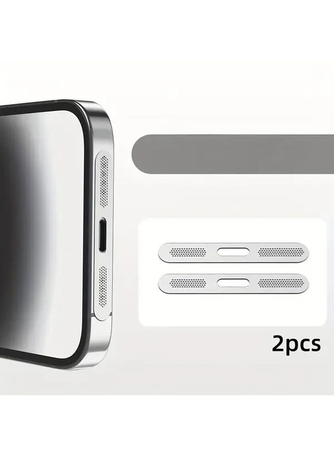 سدادة غبار معدنية فضية لفتحة شحن، فيلم واقي، شبكة غبار لمكبر الصوت، ومستقبل لهاتف iPhone، 2 قطعة - Image 1