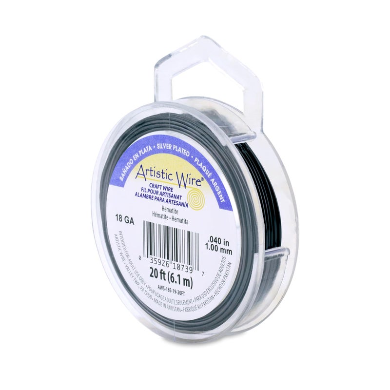 Artistic Wire 18 Gauge Silver Plated Tarnish Resistant Colored Copper Craft Wire Hematite 20 ft