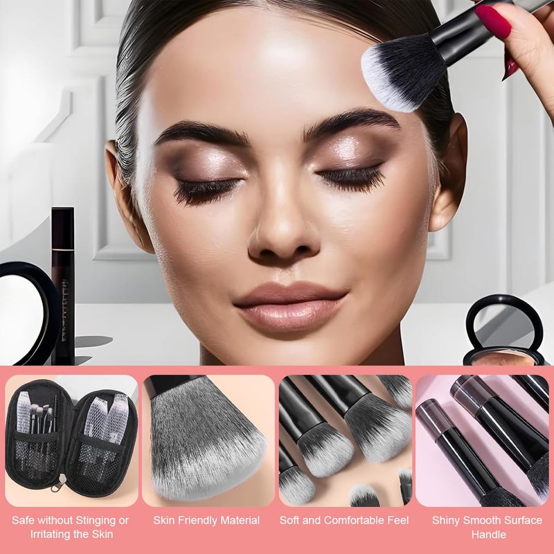 M'AYCREATE MAYCREATE® 10Pcs Makeup Brush Set Professional Travel Brush Sets in Makeup, Portable ON THE GO Face Eye Makeup Brushes with Pouch, Synthetic Fibres and Easy Blending for Cream, Liquid & Powder - Image 3