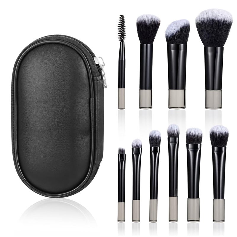 M'AYCREATE MAYCREATE® 10Pcs Makeup Brush Set Professional Travel Brush Sets in Makeup, Portable ON THE GO Face Eye Makeup Brushes with Pouch, Synthetic Fibres and Easy Blending for Cream, Liquid & Powder - Image 1