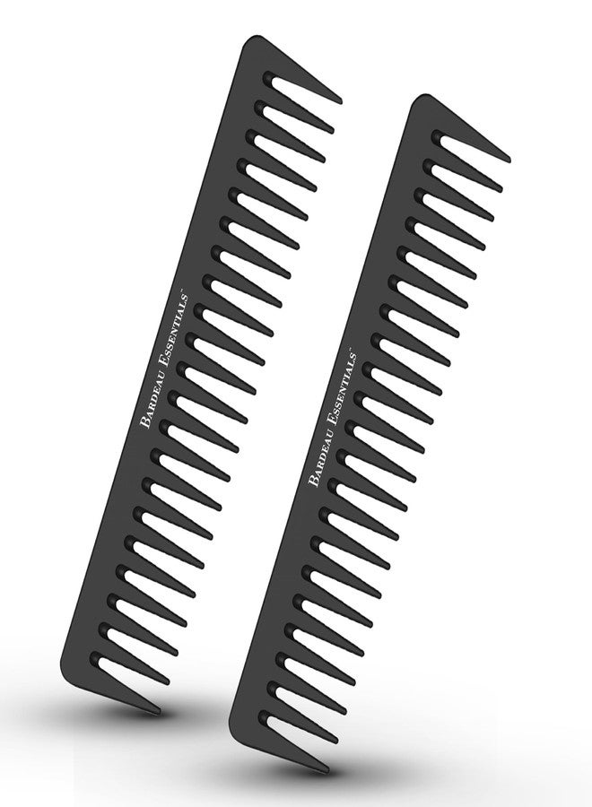 Bardeau Essentials 7 Inch Black Carbon Fiber Wide Tooth Comb - 2 Pack - For Curly and Straight Hair - Professional Detangling Comb for Men & Women - Detangler Big Tooth Comb for Curls and Wet Hair - Image 1