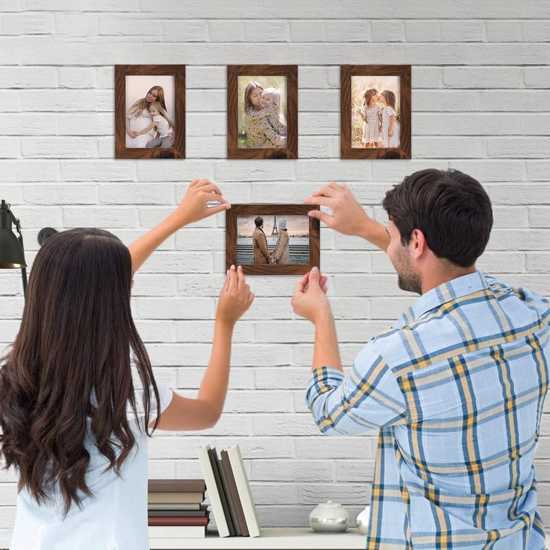 جيفت جاردن إطار صور مقاس 3.5×5 بني، مجموعة من 12 قطعة، إطارات صور ريفية من خشب الجوز مقاس 3.5×5 بالجملة للعرض على المكتب أو التثبيت على الحائط - Image 4