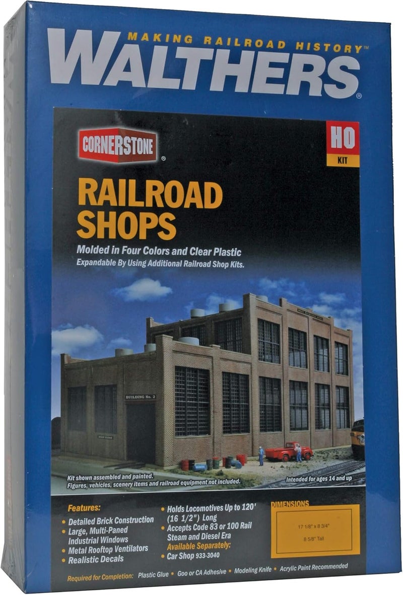 Cornerstone Walthers HO Scale Rail Shops Series 174 Railroad Shop Kit - 17-1/8 x 8-3/4 x 8-5/8 inches, Grey - Image 4
