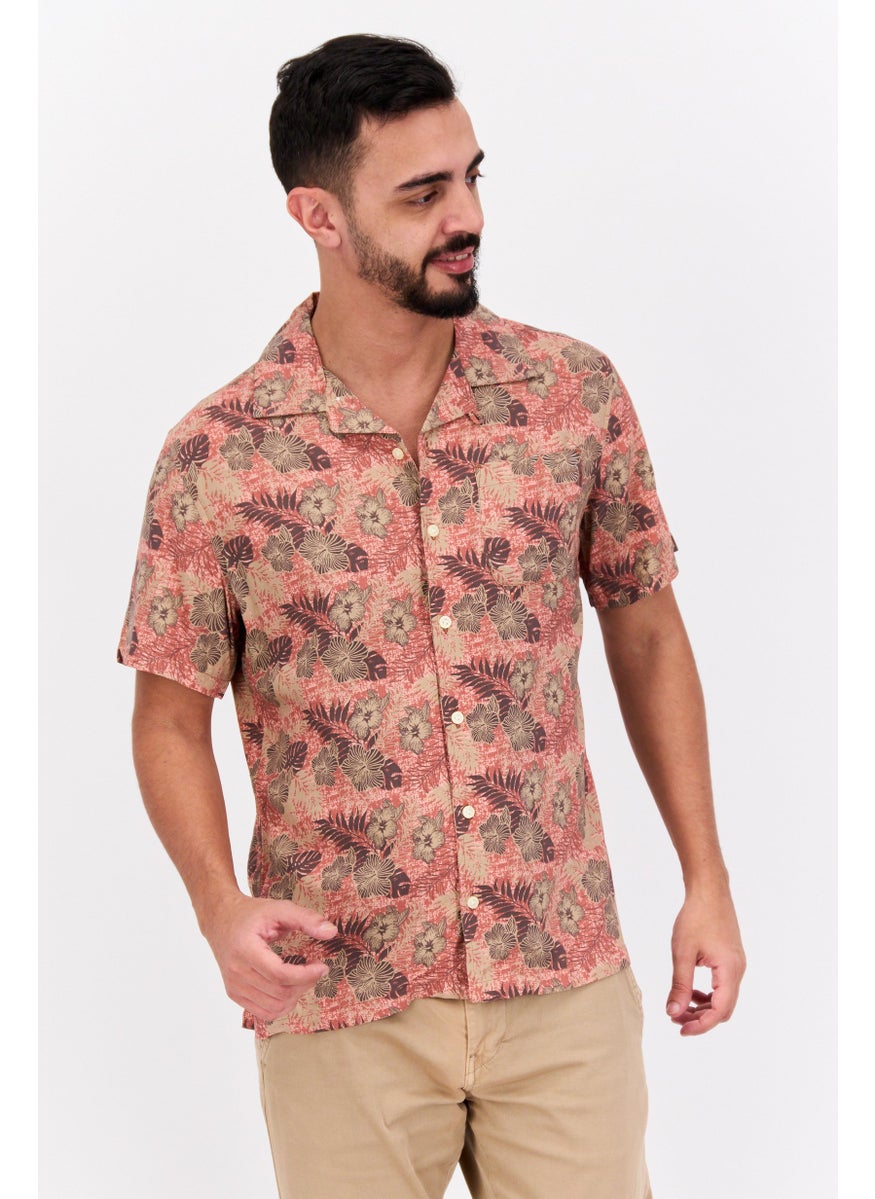 Jachs New York Men Regular Fit Allover Print Short Sleeves Casual Shirt, Rust Combo  - Image 1