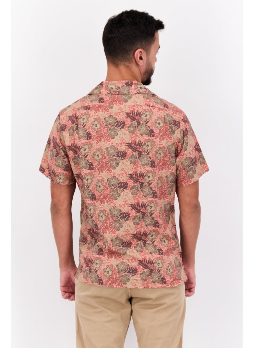 Jachs New York Men Regular Fit Allover Print Short Sleeves Casual Shirt, Rust Combo  - Image 3