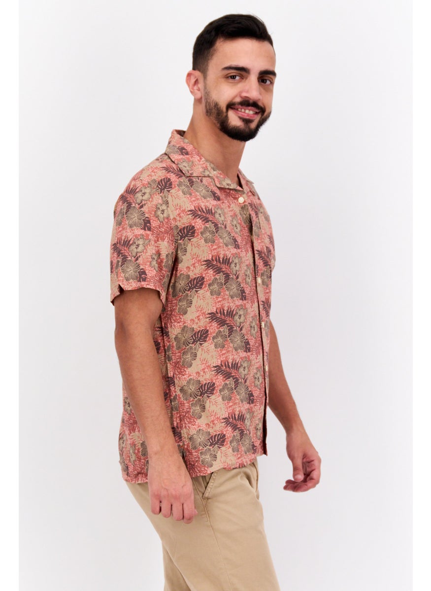 Jachs New York Men Regular Fit Allover Print Short Sleeves Casual Shirt, Rust Combo  - Image 2