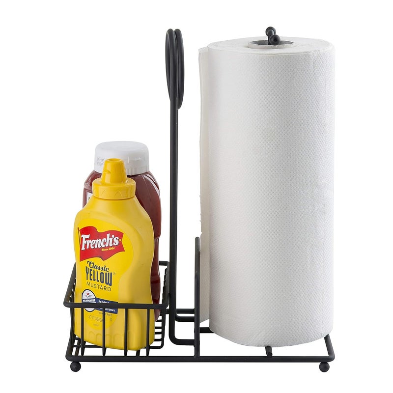 Tablecraft 10263 Paper Towel & Condiment Caddy, 10" x 6" x 12-1/4”H, 2-Section, Steel, Black Powder Coat - Image 1