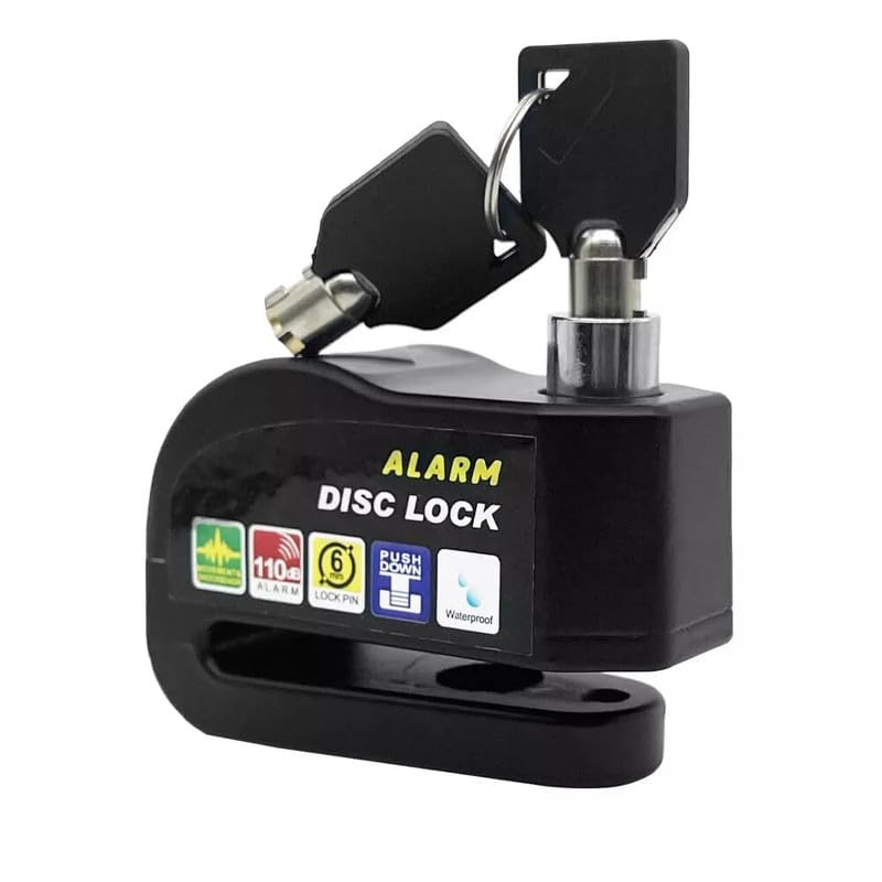 GNOLY Motorcycle Scooter Wheel Alarm Lock – Loudest 110dB Anti-Theft Disc Brake Security with Reminder Tether – Robust Weatherproof Black Metal Housing – 6 Pin Locking System – 1.5 Meter Cord (1 Pcs) - Image 1