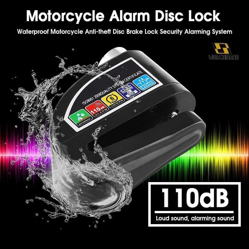 GNOLY Motorcycle Scooter Wheel Alarm Lock – Loudest 110dB Anti-Theft Disc Brake Security with Reminder Tether – Robust Weatherproof Black Metal Housing – 6 Pin Locking System – 1.5 Meter Cord (1 Pcs) - Image 3