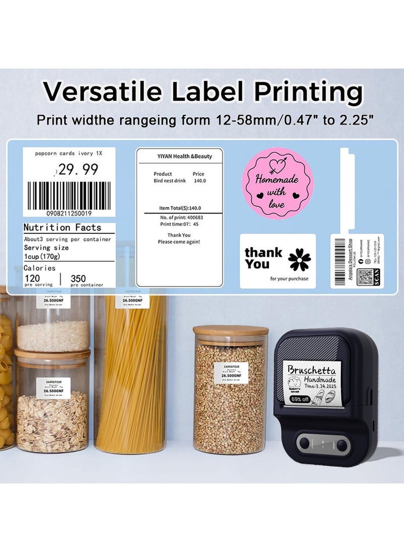 Wireless Bluetooth Label Printer with 1 Label Roll (50*60mm) and USB Cable, Portable Thermal Label Machine, Mini Lightweight Ink-free Black and White Printer, Perfect for Commercial, Supermarket, Office, School, Retail Store, Clothing Label and Home Printing Barcode - Image 3