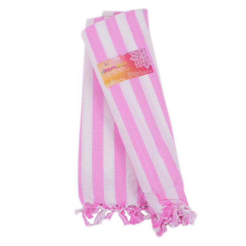 EthnicAlive Nic Bhagalpuri Silk Pink Striped Chadar/Soft Cotton Single Layer Chadar/Summer All Season Handloom Duvet/Comforter/Topsheet Throw and Travel Blanket - Image 1