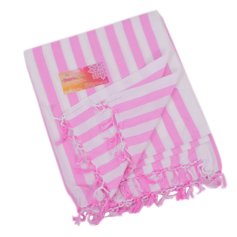 EthnicAlive Nic Bhagalpuri Silk Pink Striped Chadar/Soft Cotton Single Layer Chadar/Summer All Season Handloom Duvet/Comforter/Topsheet Throw and Travel Blanket - Image 2