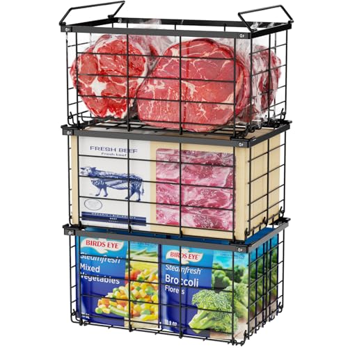 iSPECLE Freezer Organizer Bins - 3 Pack Large Deep Freezer Organizer Bins for 5 to 7 Cu.Ft Chest Freezer, Easy Access No Digging Stackable Wire Baskets to Maximize Space, Heavy Duty Easy Install - Image 1