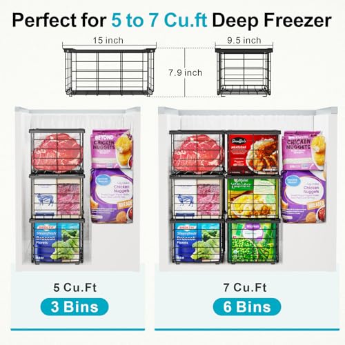 iSPECLE Freezer Organizer Bins - 3 Pack Large Deep Freezer Organizer Bins for 5 to 7 Cu.Ft Chest Freezer, Easy Access No Digging Stackable Wire Baskets to Maximize Space, Heavy Duty Easy Install - Image 3