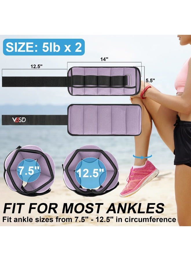 VBSD Adjustable Ankle Weights for Men Women, 10lb 1 Pair Leg Weight Straps, Weighted Ankle Weights Set for Gym, Yoga, Jogging, Walking, Aerobics, 1-5 lbs Each Ankle, 1 Pair 2-10 lbs, Lavender - Image 2