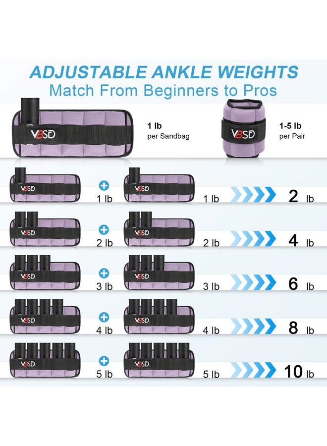 VBSD Adjustable Ankle Weights for Men Women, 10lb 1 Pair Leg Weight Straps, Weighted Ankle Weights Set for Gym, Yoga, Jogging, Walking, Aerobics, 1-5 lbs Each Ankle, 1 Pair 2-10 lbs, Lavender - Image 4