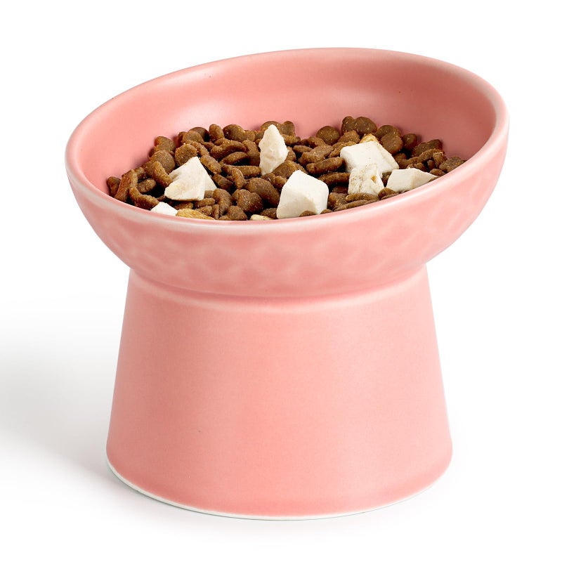 YauYik Small Raised Cat Bowls Ceramic Tilted Elevated Food or Water Bowls Stress Free Backflow Prevention Dishwasher Microwave Safe Lead Cadmium Free Pink - Image 2