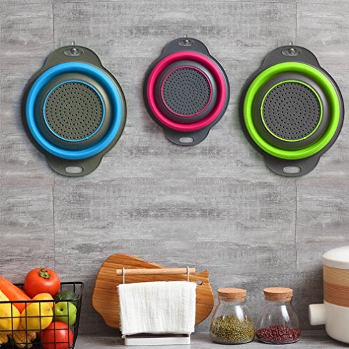 Qimh Collapsible Colander Set of 3 Round Silicone Kitchen Strainer Set - 2 pcs 4 Quart and 1 pcs 2 Quart- Perfect for Draining Pasta, Vegetable and fruit (green,blue, purple) - Image 4