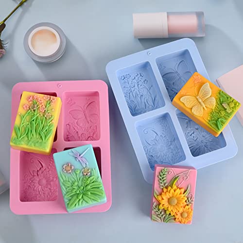 Moukiween Soap Molds Silicone, 3D Rectangular Insect Flower Silicone Molds for Handmade Craft Soap, Bath Bombs, Chocolate Bars, DIY Candle, Polymer Clay Design - Image 2