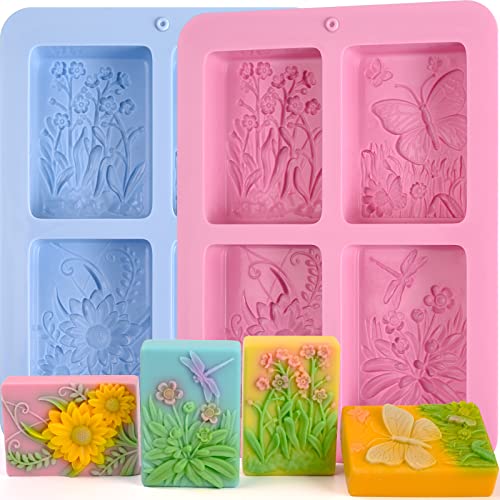 Moukiween Soap Molds Silicone, 3D Rectangular Insect Flower Silicone Molds for Handmade Craft Soap, Bath Bombs, Chocolate Bars, DIY Candle, Polymer Clay Design - Image 1
